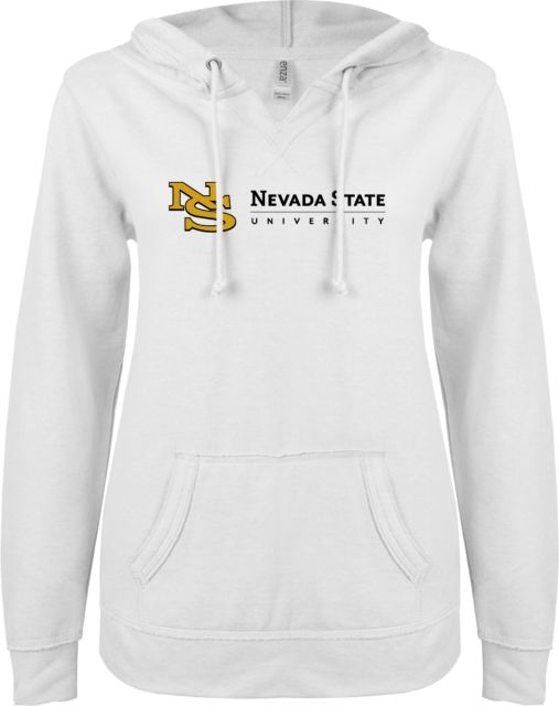 Nevada State ENZA Womens V Notch Raw Edge Fleece Hoodie NS Institutional Mark - ONLINE ONLY